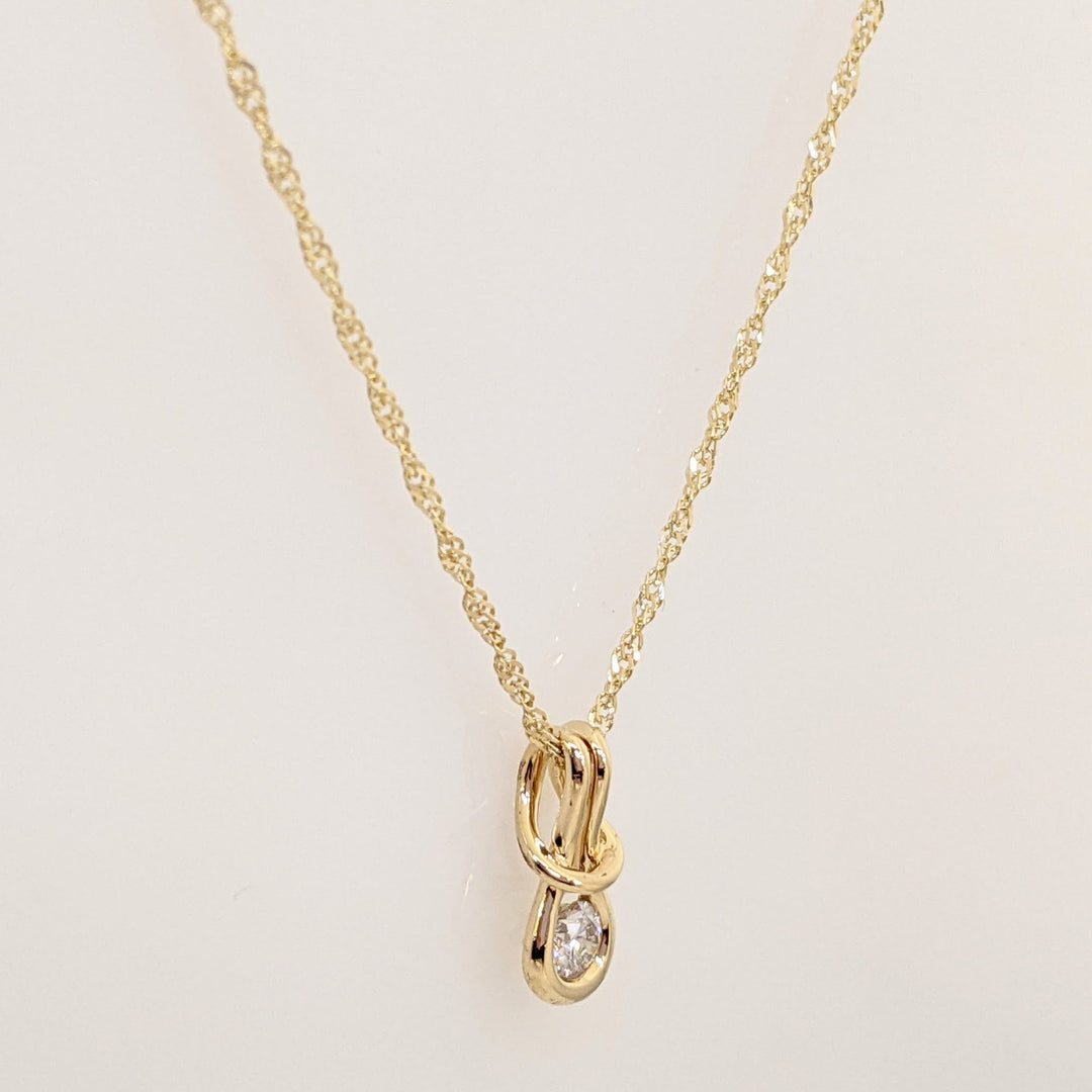 14K .16 CARAT TOTAL VS1 I DIAMOND ROUND LOVE KNOT ESTATE PENDANT & CHAIN 1.9 GRAMS