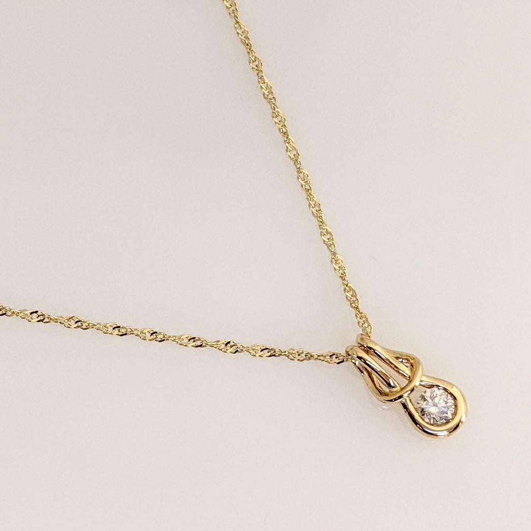 14K .16 CARAT TOTAL VS1 I DIAMOND ROUND LOVE KNOT ESTATE PENDANT & CHAIN 1.9 GRAMS