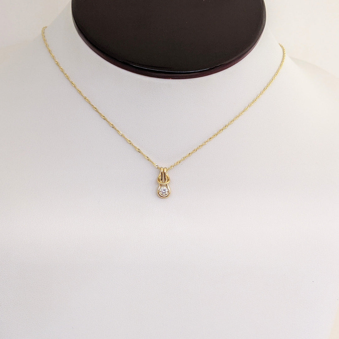 14K .16 CARAT TOTAL VS1 I DIAMOND ROUND LOVE KNOT ESTATE PENDANT & CHAIN 1.9 GRAMS