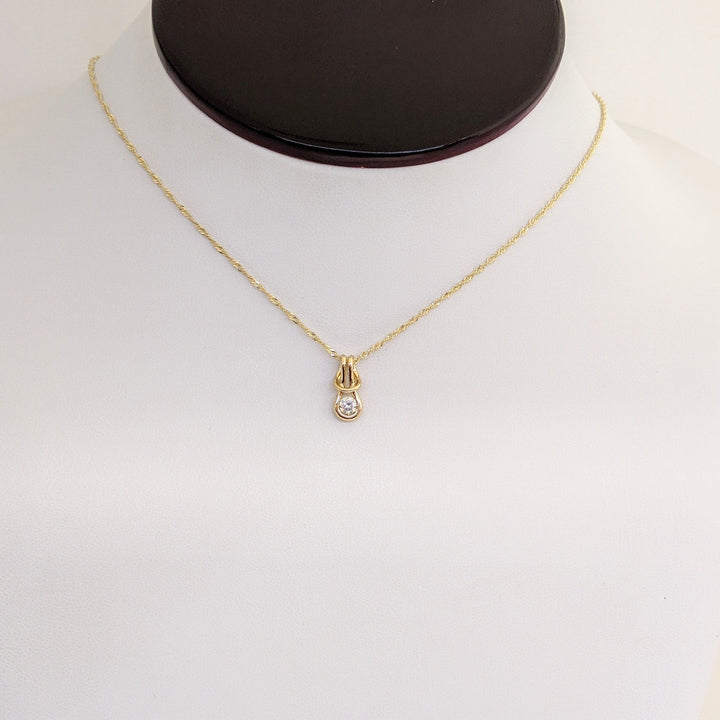 14K .16 CARAT TOTAL VS1 I DIAMOND ROUND LOVE KNOT ESTATE PENDANT & CHAIN 1.9 GRAMS