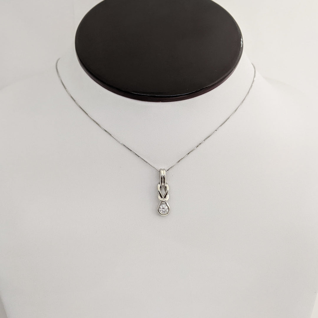 10K WHITE .25 CARAT TOTAL I1 I DIAMOND ROUND LOVE KNOT ESTATE PENDANT & CHAIN 2.5 GRAMS