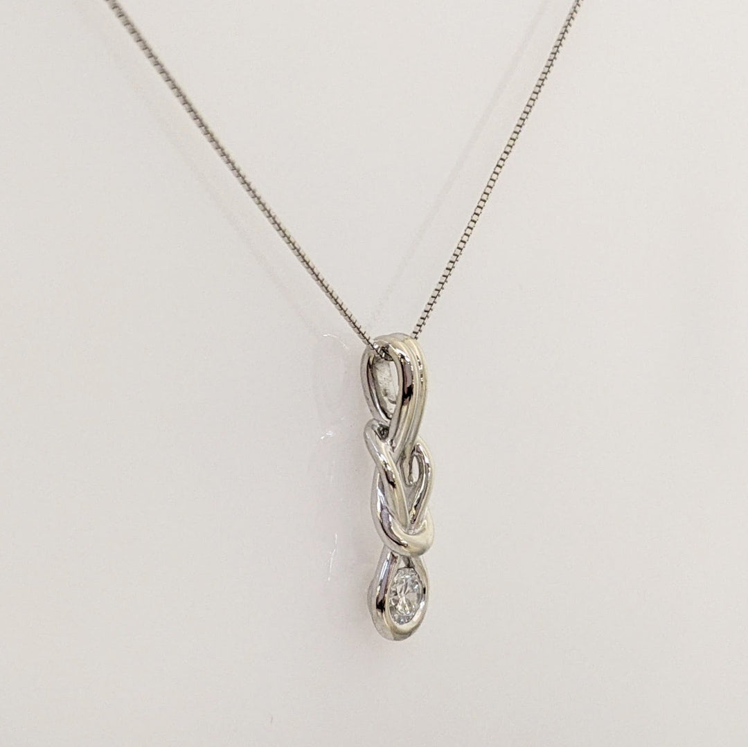 10K WHITE .25 CARAT TOTAL I1 I DIAMOND ROUND LOVE KNOT ESTATE PENDANT & CHAIN 2.5 GRAMS