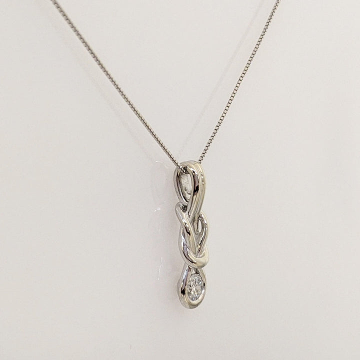 10K WHITE .25 CARAT TOTAL I1 I DIAMOND ROUND LOVE KNOT ESTATE PENDANT & CHAIN 2.5 GRAMS