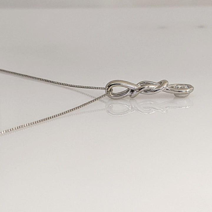 10K WHITE .25 CARAT TOTAL I1 I DIAMOND ROUND LOVE KNOT ESTATE PENDANT & CHAIN 2.5 GRAMS