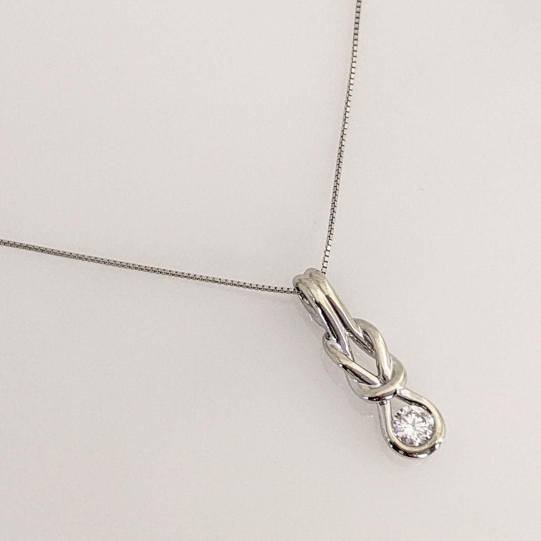10K WHITE .25 CARAT TOTAL I1 I DIAMOND ROUND LOVE KNOT ESTATE PENDANT & CHAIN 2.5 GRAMS