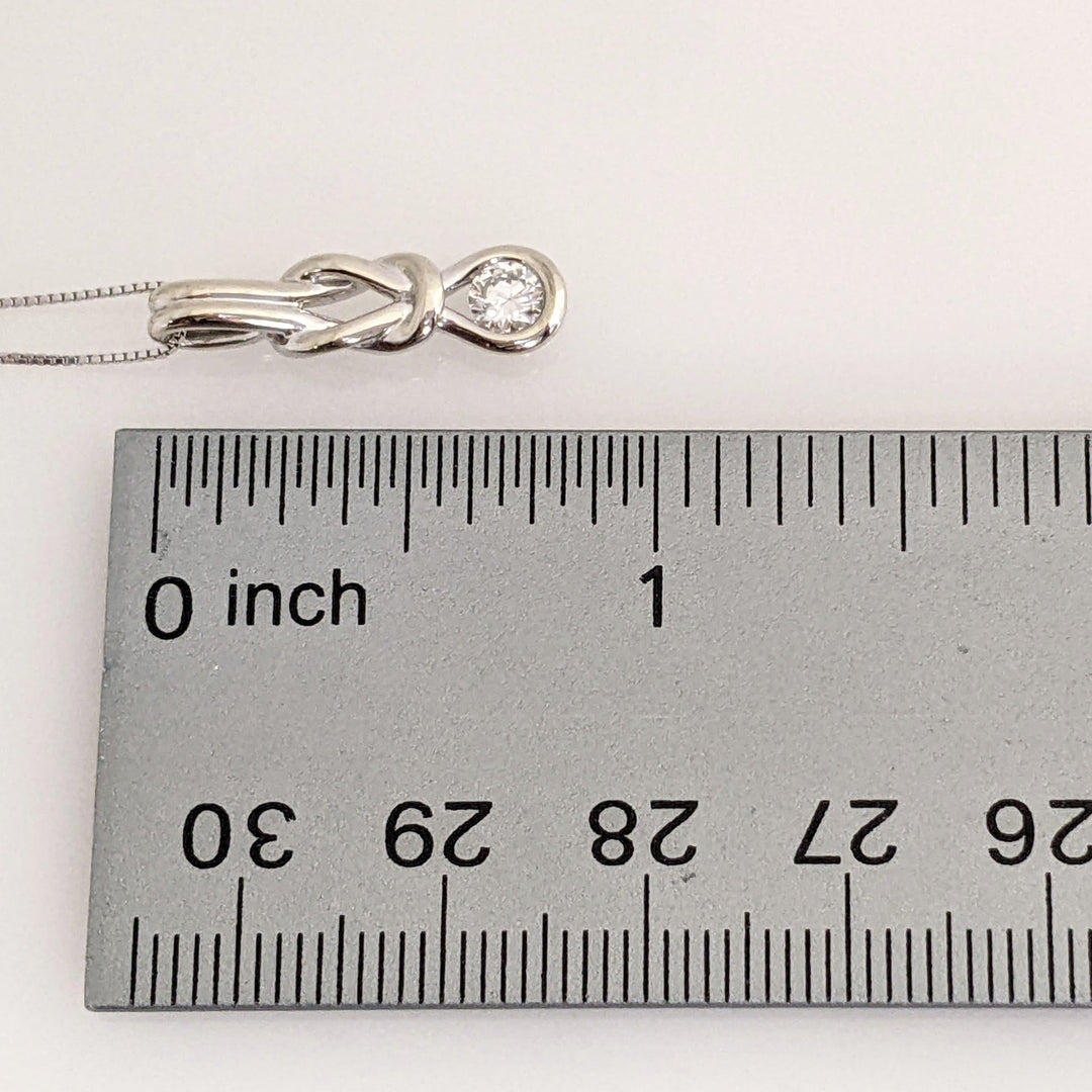 10K WHITE .25 CARAT TOTAL I1 I DIAMOND ROUND LOVE KNOT ESTATE PENDANT & CHAIN 2.5 GRAMS