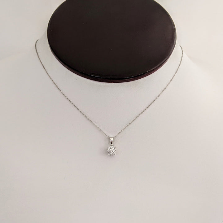 10K WHITE .12 CARAT TOTAL WEIGHT I1 I DIAMOND ROUND (11) ESTATE CLUSTER PENDANT & CHAIN 1.0 GRAMS