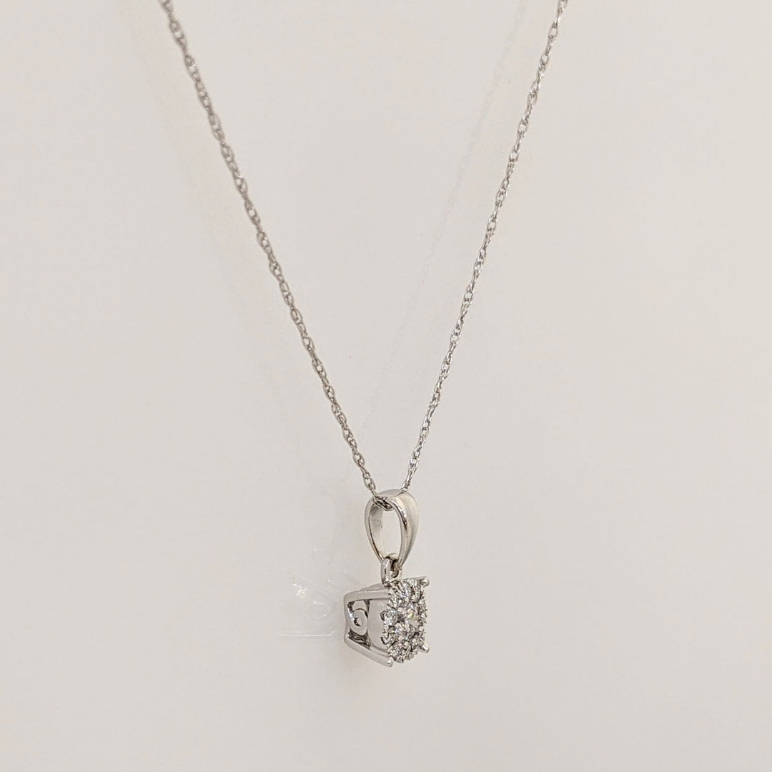 10K WHITE .12 CARAT TOTAL WEIGHT I1 I DIAMOND ROUND (11) ESTATE CLUSTER PENDANT & CHAIN 1.0 GRAMS
