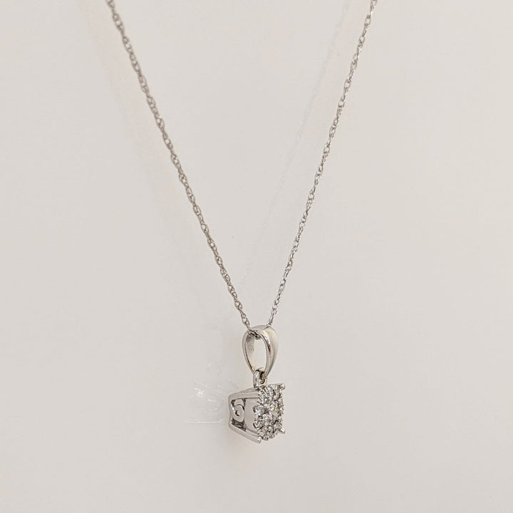 10K WHITE .12 CARAT TOTAL WEIGHT I1 I DIAMOND ROUND (11) ESTATE CLUSTER PENDANT & CHAIN 1.0 GRAMS