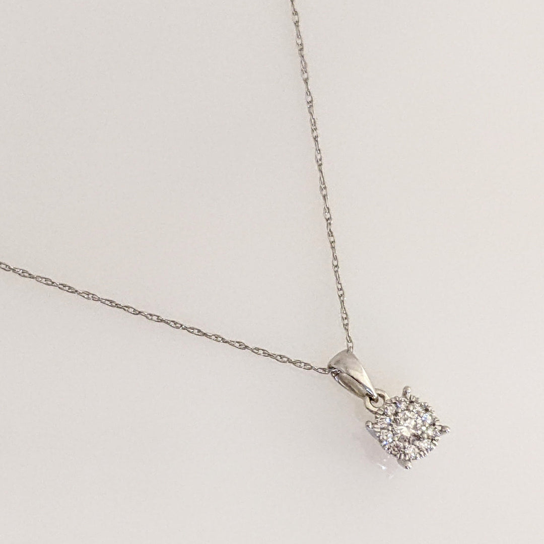 10K WHITE .12 CARAT TOTAL WEIGHT I1 I DIAMOND ROUND (11) ESTATE CLUSTER PENDANT & CHAIN 1.0 GRAMS
