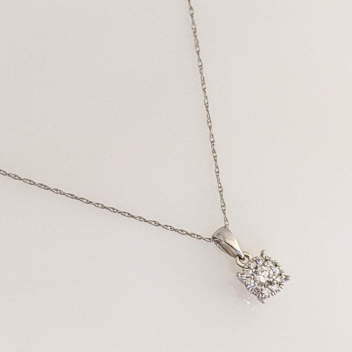 10K WHITE .12 CARAT TOTAL WEIGHT I1 I DIAMOND ROUND (11) ESTATE CLUSTER PENDANT & CHAIN 1.0 GRAMS