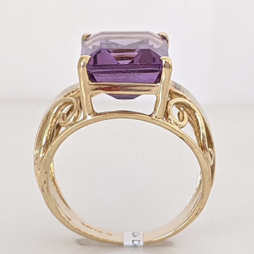 10K AMETHYST EMERALD CUT 10X14 OPEN TEXTURED SIDES ESTATE RING 5.7 GRAMS