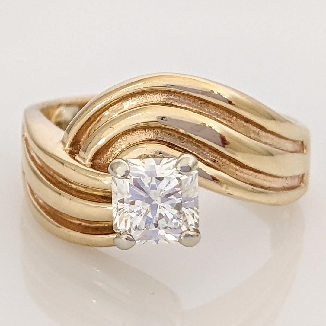 14K .95 CARAT TOTAL SI2 G DIAMOND PRINCESS CUT STEP CUT BYPASS ESTATE RING 7.0 GRAMS