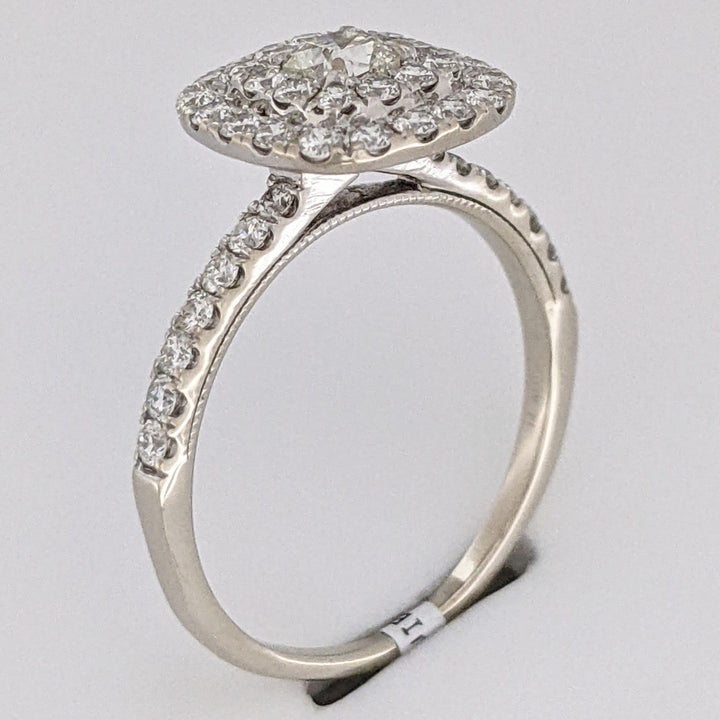 14K WHITE 1.07 CARAT TOTAL WEIGHT SI2-I1 I DIAMOND ROUND (45) DOUBLE HALO ESTATE RING 3.0 GRAMS