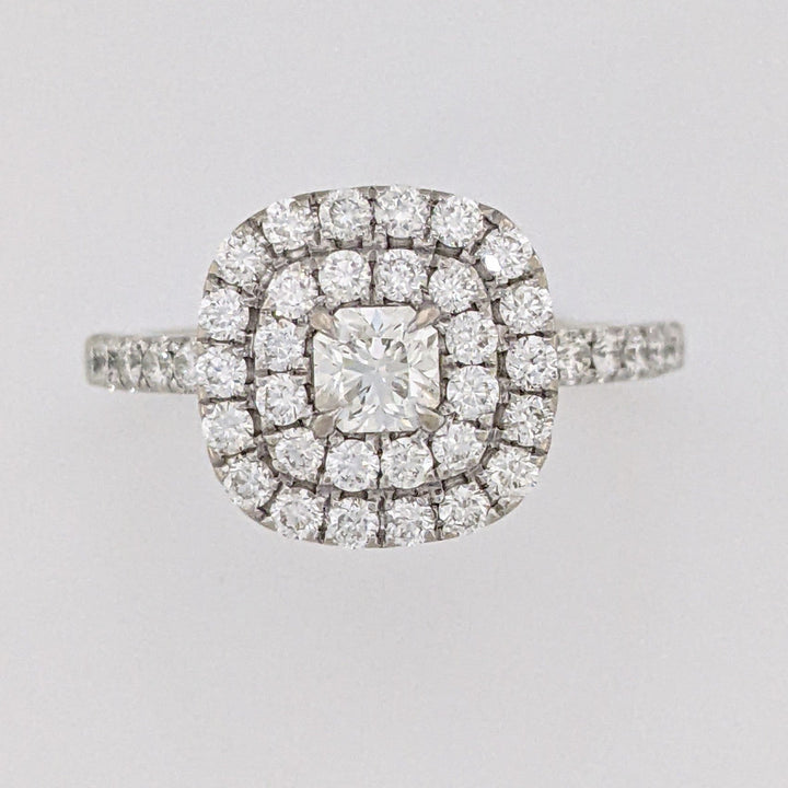 14K WHITE 1.07 CARAT TOTAL WEIGHT SI2-I1 I DIAMOND ROUND (45) DOUBLE HALO ESTATE RING 3.0 GRAMS