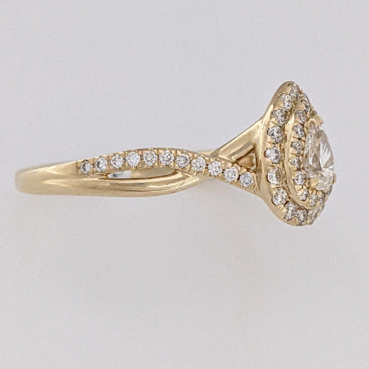 14K .53 CARAT TOTAL WEIGHT SI1 J DIAMOND PEAR (1) ROUND (56) DOUBLE HALO ESTATE RING 2.8 GRAMS