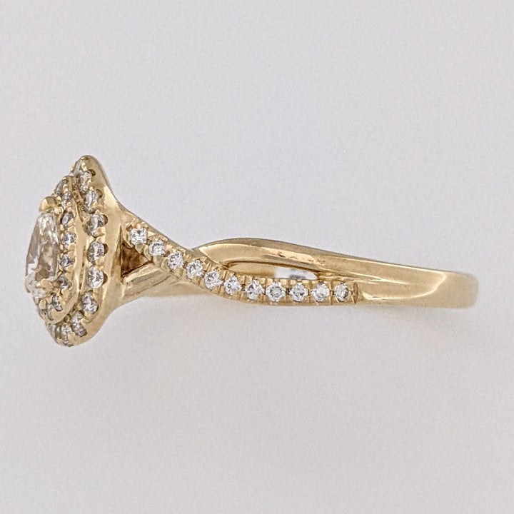 14K .53 CARAT TOTAL WEIGHT SI1 J DIAMOND PEAR (1) ROUND (56) DOUBLE HALO ESTATE RING 2.8 GRAMS