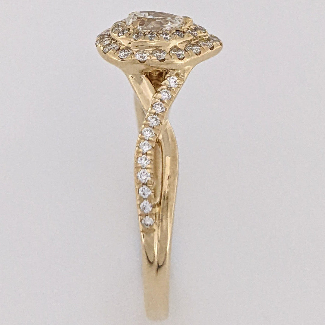 14K .53 CARAT TOTAL WEIGHT SI1 J DIAMOND PEAR (1) ROUND (56) DOUBLE HALO ESTATE RING 2.8 GRAMS
