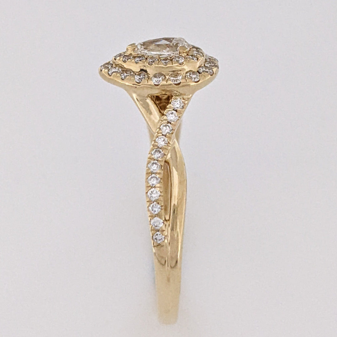 14K .53 CARAT TOTAL WEIGHT SI1 J DIAMOND PEAR (1) ROUND (56) DOUBLE HALO ESTATE RING 2.8 GRAMS