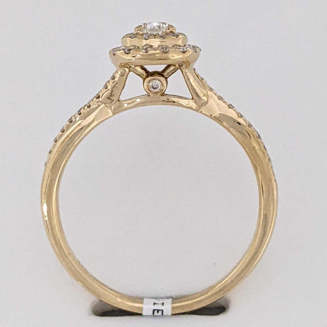 14K .53 CARAT TOTAL WEIGHT SI1 J DIAMOND PEAR (1) ROUND (56) DOUBLE HALO ESTATE RING 2.8 GRAMS