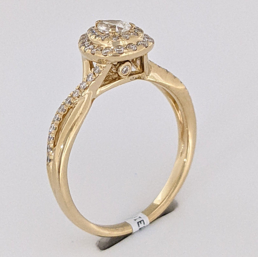 14K .53 CARAT TOTAL WEIGHT SI1 J DIAMOND PEAR (1) ROUND (56) DOUBLE HALO ESTATE RING 2.8 GRAMS