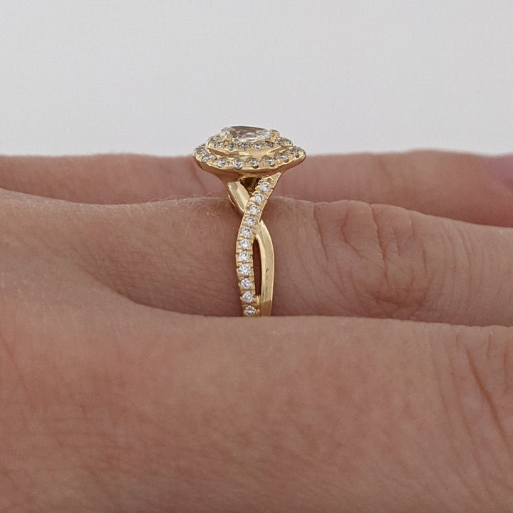 14K .53 CARAT TOTAL WEIGHT SI1 J DIAMOND PEAR (1) ROUND (56) DOUBLE HALO ESTATE RING 2.8 GRAMS