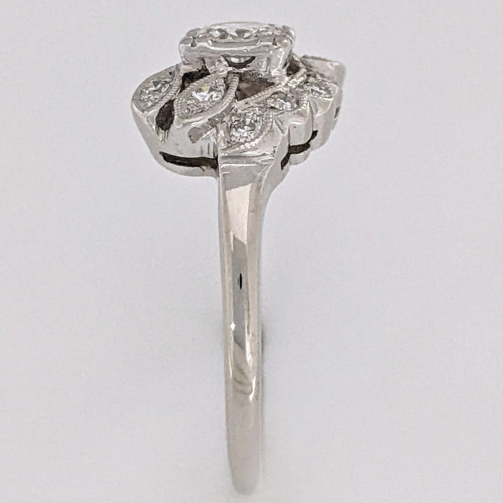 14K WHITE .42 CARAT TOTAL WEIGHT VS1 I DIAMOND ROUND (13) VINTAGE ESTATE RING 3.2 GRAMS
