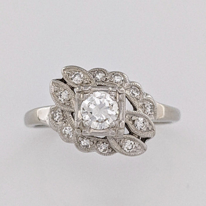 14K WHITE .42 CARAT TOTAL WEIGHT VS1 I DIAMOND ROUND (13) VINTAGE ESTATE RING 3.2 GRAMS