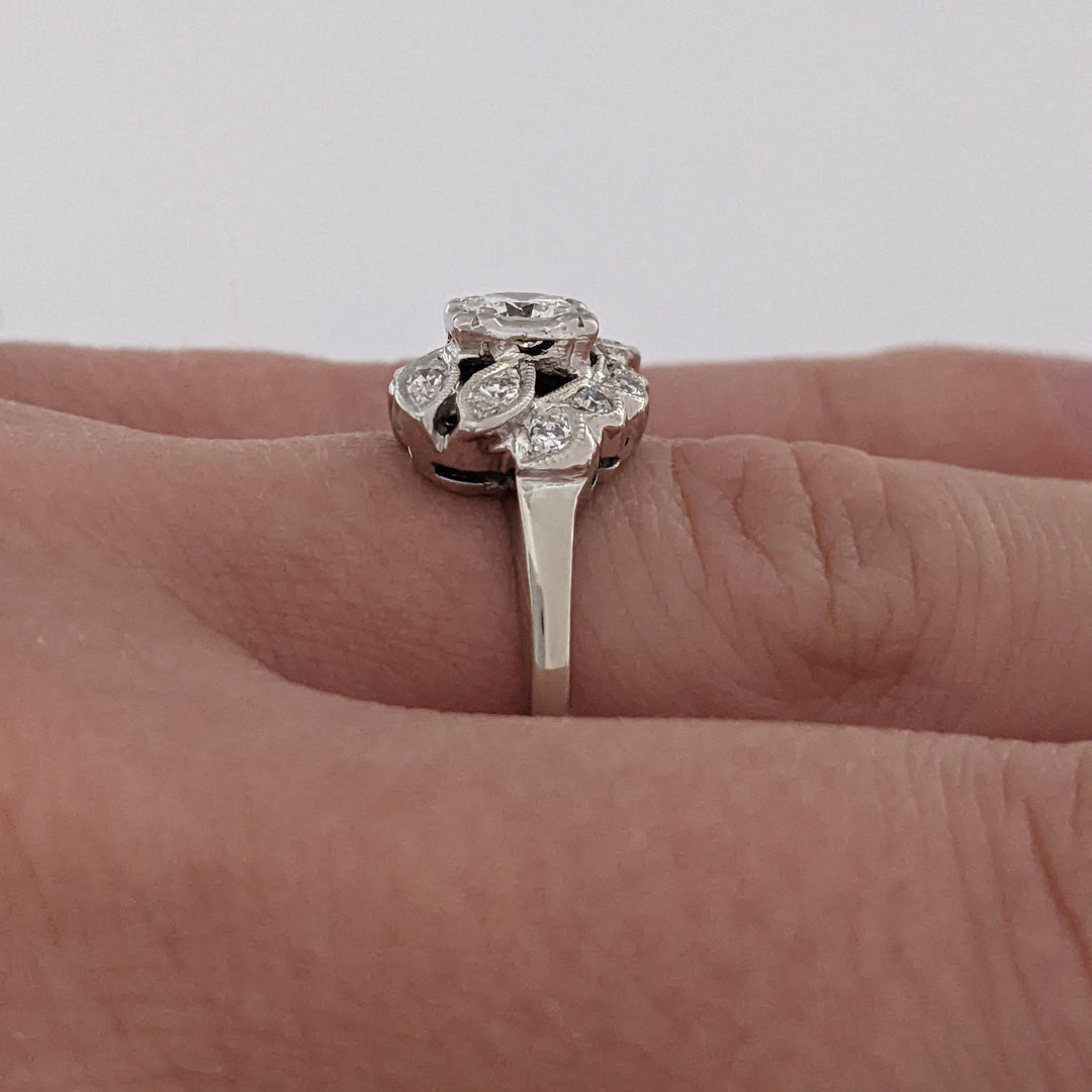 14K WHITE .42 CARAT TOTAL WEIGHT VS1 I DIAMOND ROUND (13) VINTAGE ESTATE RING 3.2 GRAMS