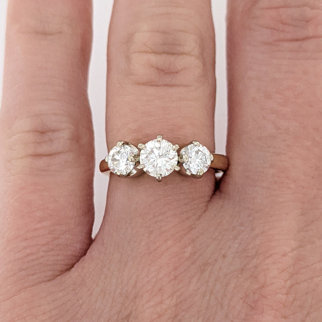 14K .93 CARAT TOTAL WEIGHT SI1 K DIAMOND ROUND (3) ESTATE TRINITY RING 3.4 GRAMS