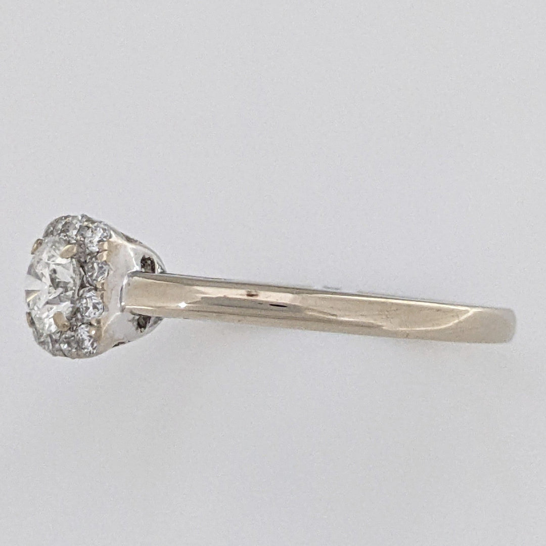 18K WHITE .50 CARAT TOTAL WEIGHT SI1 H DIAMOND ROUND (13) ESTATE HALO RING 3.0 GRAMS