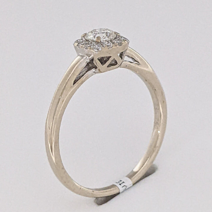 18K WHITE .50 CARAT TOTAL WEIGHT SI1 H DIAMOND ROUND (13) ESTATE HALO RING 3.0 GRAMS