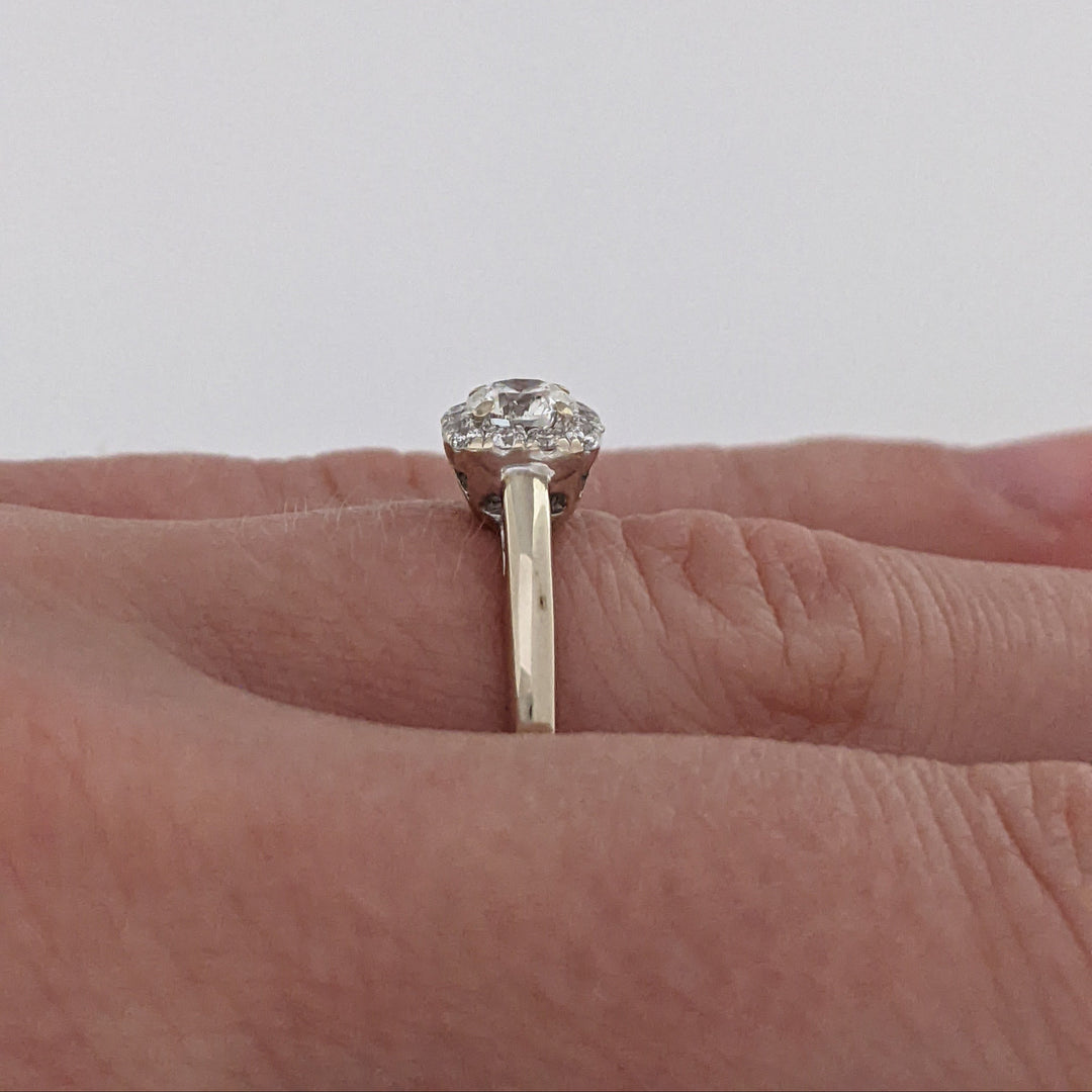 18K WHITE .50 CARAT TOTAL WEIGHT SI1 H DIAMOND ROUND (13) ESTATE HALO RING 3.0 GRAMS