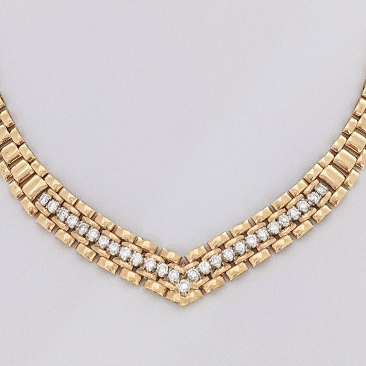 14K 1.10 CARAT TOTAL WEIGHT SI2 G DIAMOND ROUND (27) LINK ESTATE NECKLACE 31.0 GRAMS