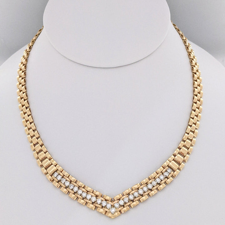 14K 1.10 CARAT TOTAL WEIGHT SI2 G DIAMOND ROUND (27) LINK ESTATE NECKLACE 31.0 GRAMS