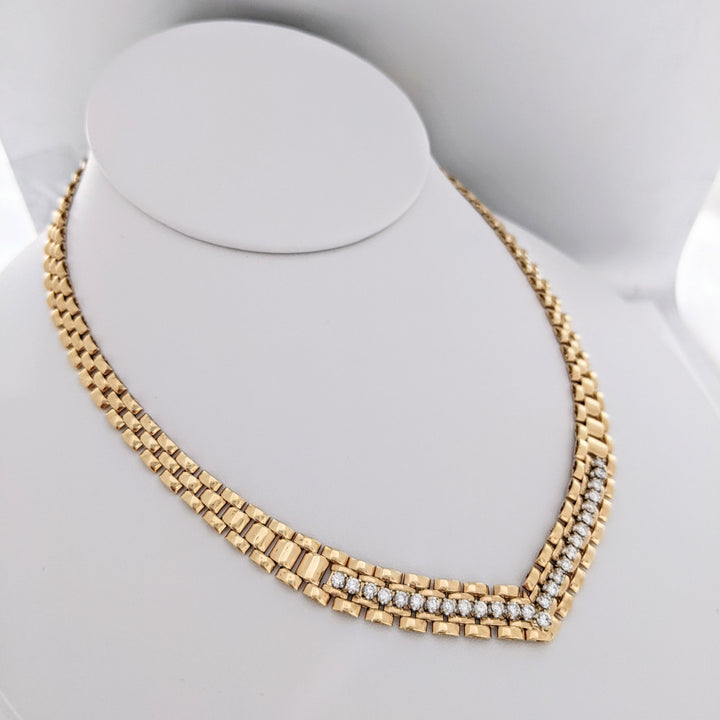 14K 1.10 CARAT TOTAL WEIGHT SI2 G DIAMOND ROUND (27) LINK ESTATE NECKLACE 31.0 GRAMS