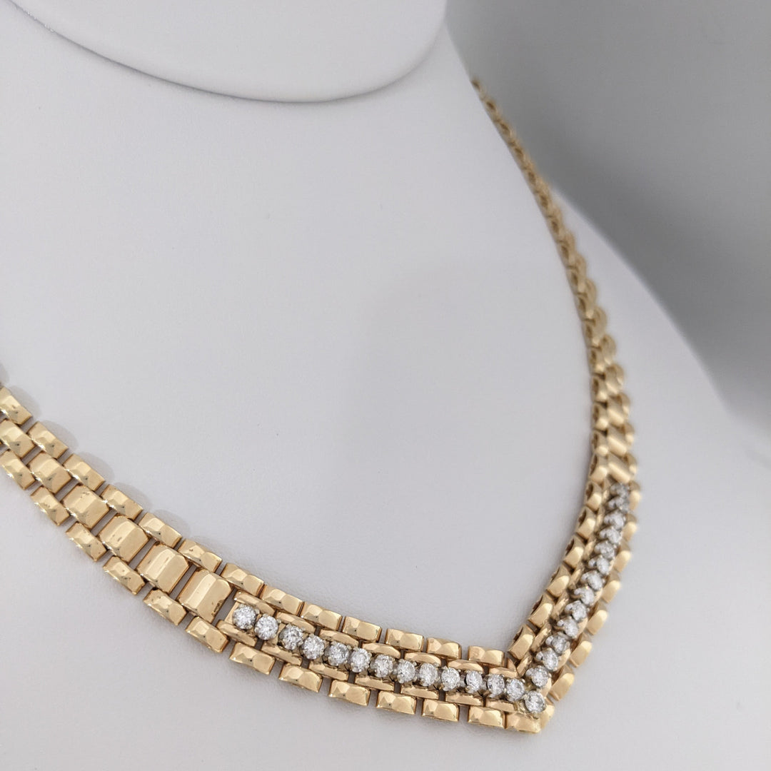 14K 1.10 CARAT TOTAL WEIGHT SI2 G DIAMOND ROUND (27) LINK ESTATE NECKLACE 31.0 GRAMS