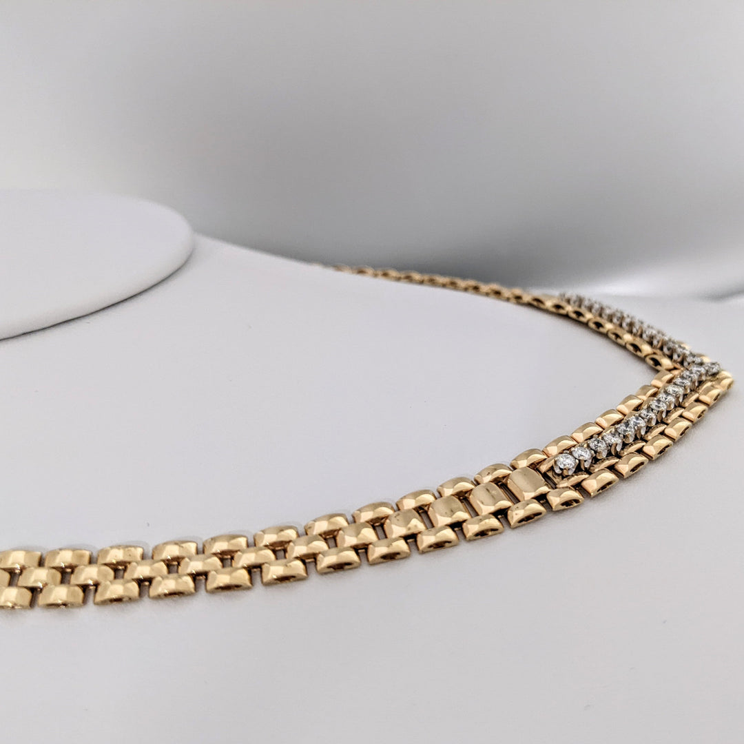 14K 1.10 CARAT TOTAL WEIGHT SI2 G DIAMOND ROUND (27) LINK ESTATE NECKLACE 31.0 GRAMS