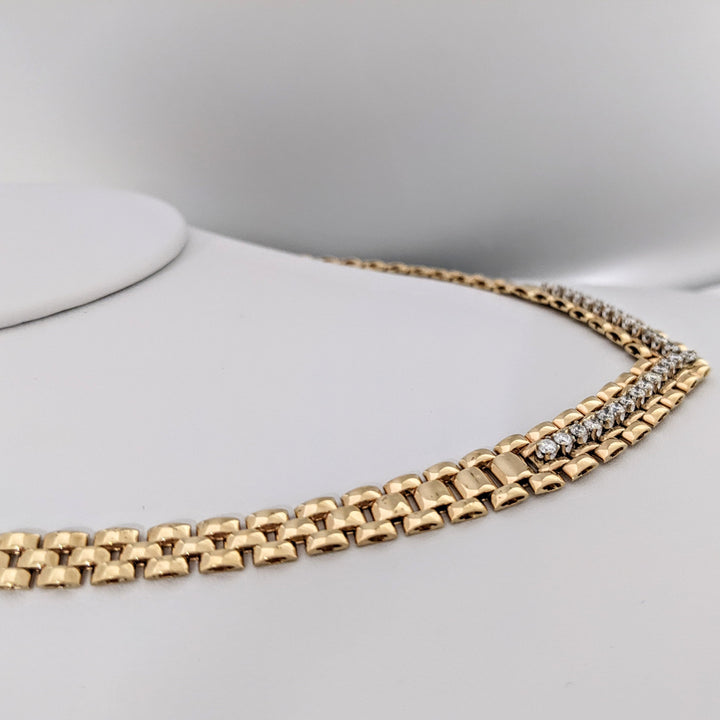 14K 1.10 CARAT TOTAL WEIGHT SI2 G DIAMOND ROUND (27) LINK ESTATE NECKLACE 31.0 GRAMS