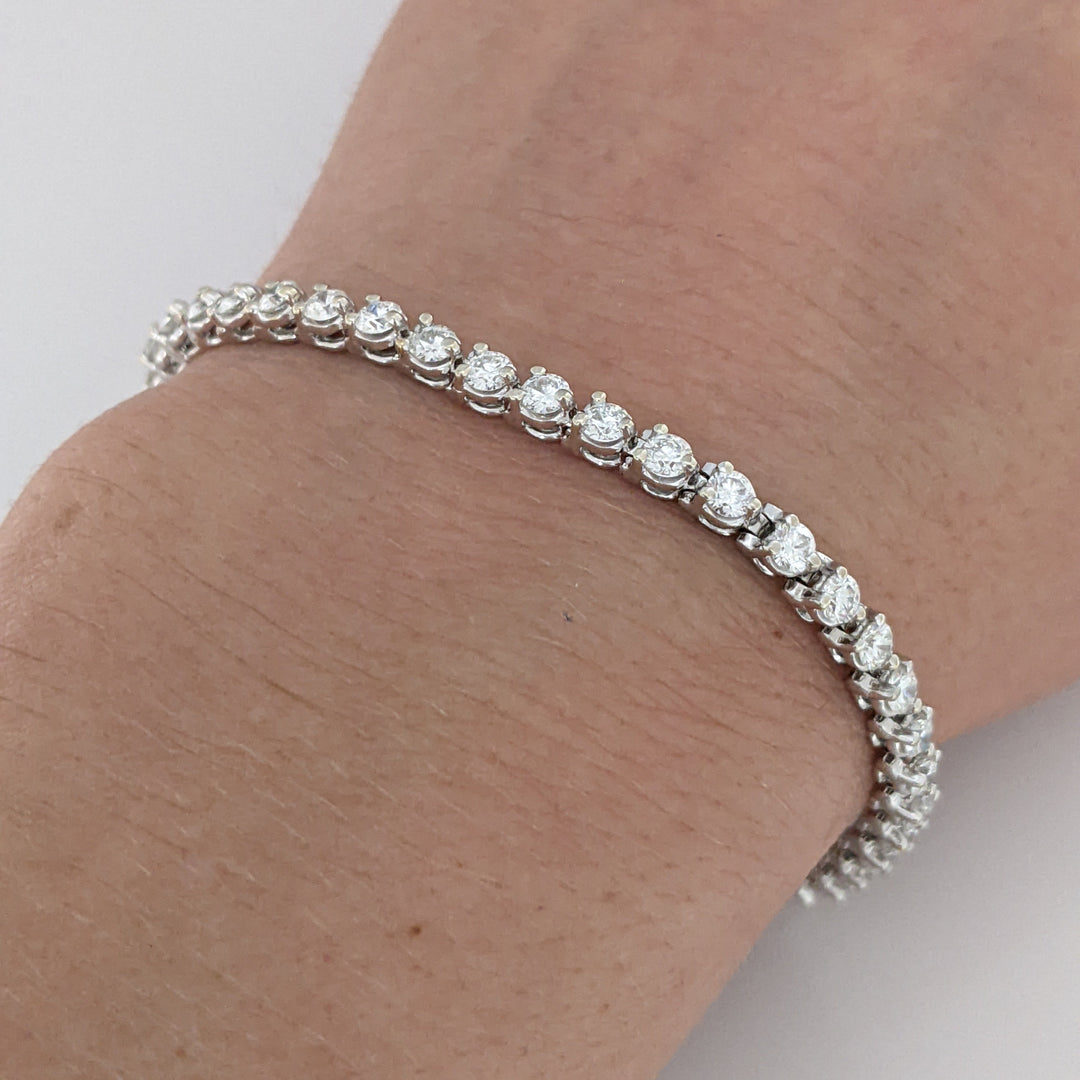 14K WHITE 3.05 CARAT TOTAL WEIGHT SI1 H DIAMOND ROUND (47) ESTATE TENNIS BRACELET 10.1 GRAMS