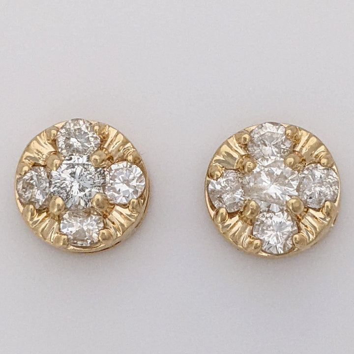 14K .78 CARAT TOTAL WEIGHT I2 J DIAMOND ROUND (10) CLUSTER STUD ESTATE EARRINGS 3.1 GRAMS