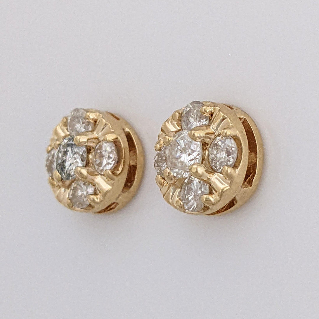 14K .78 CARAT TOTAL WEIGHT I2 J DIAMOND ROUND (10) CLUSTER STUD ESTATE EARRINGS 3.1 GRAMS