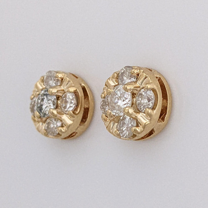 14K .78 CARAT TOTAL WEIGHT I2 J DIAMOND ROUND (10) CLUSTER STUD ESTATE EARRINGS 3.1 GRAMS