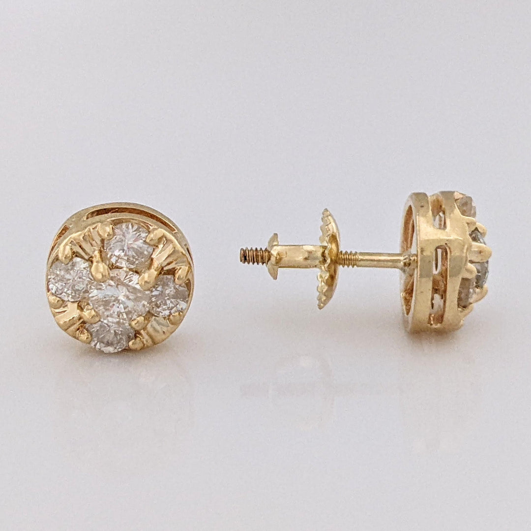 14K .78 CARAT TOTAL WEIGHT I2 J DIAMOND ROUND (10) CLUSTER STUD ESTATE EARRINGS 3.1 GRAMS