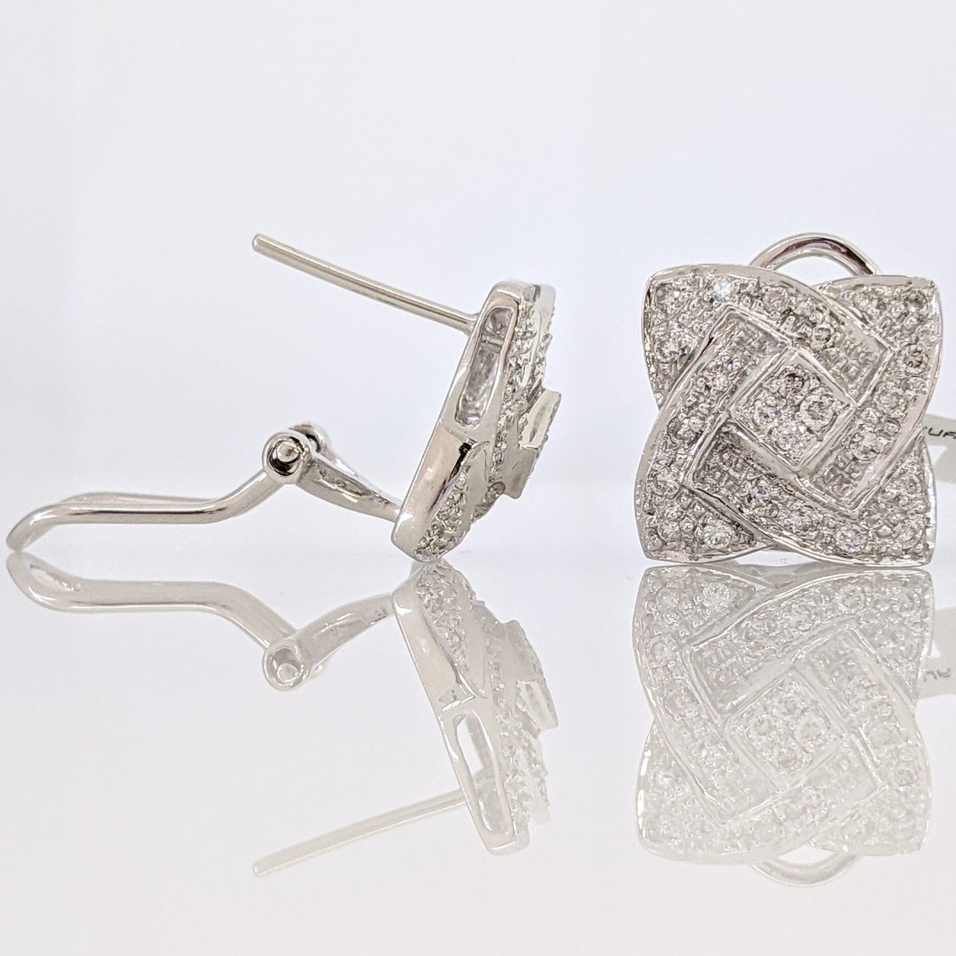 14K WHITE .48 CARAT TOTAL WEIGHT I1 I DIAMOND ROUND (48) CLUSTER FLORAL ESTATE EARRINGS 4.9 GRAMS