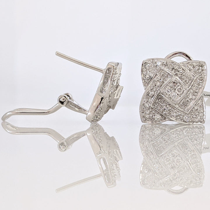 14K WHITE .48 CARAT TOTAL WEIGHT I1 I DIAMOND ROUND (48) CLUSTER FLORAL ESTATE EARRINGS 4.9 GRAMS