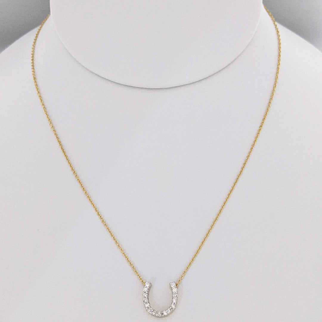 14K .15 CARAT TOTAL WEIGHT DIAMOND ROUND (15) ESTATE HORSESHOE NECKLACE 2.0 GRAMS