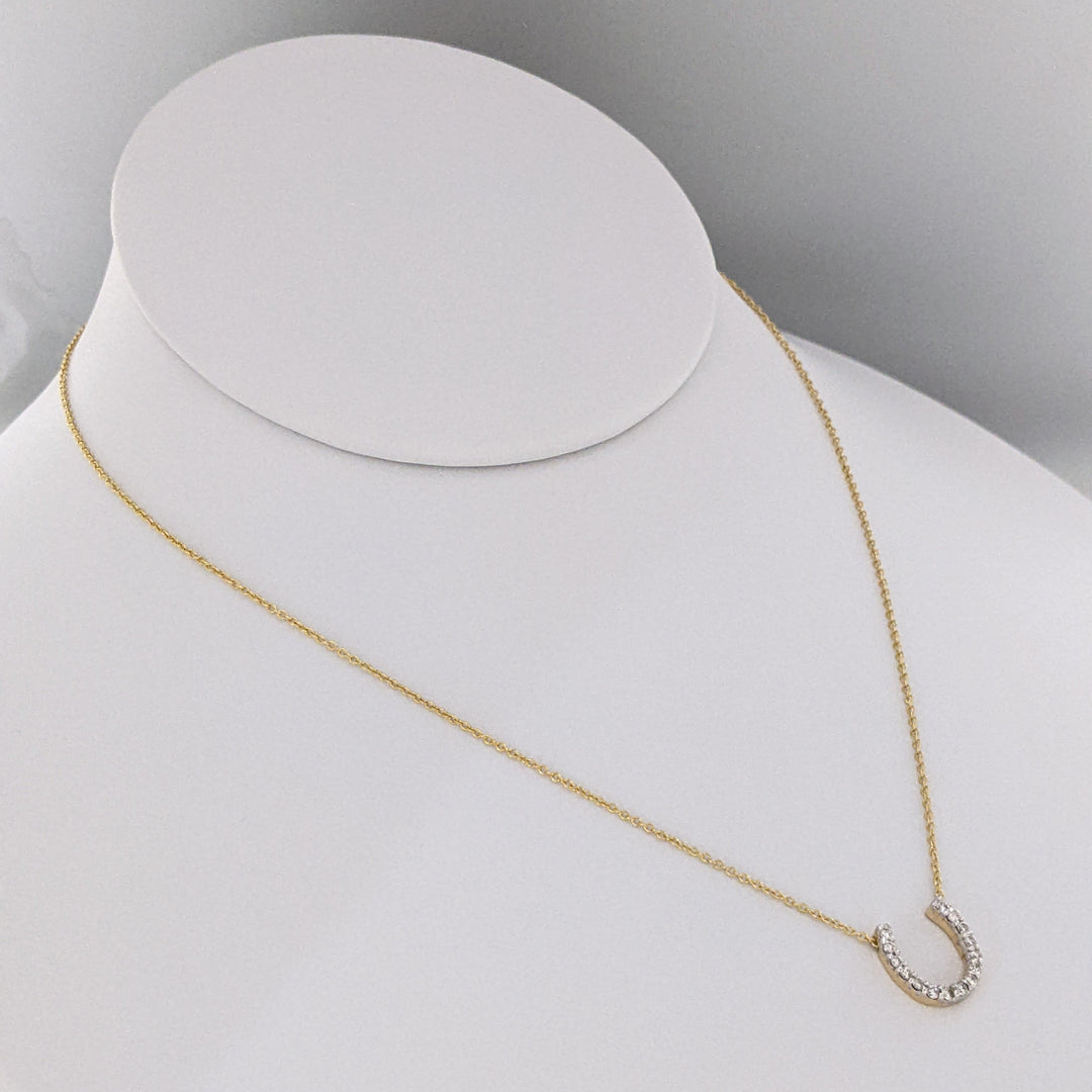 14K .15 CARAT TOTAL WEIGHT DIAMOND ROUND (15) ESTATE HORSESHOE NECKLACE 2.0 GRAMS