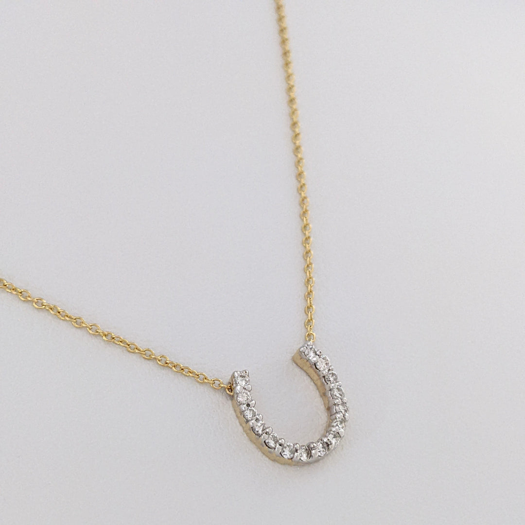 14K .15 CARAT TOTAL WEIGHT DIAMOND ROUND (15) ESTATE HORSESHOE NECKLACE 2.0 GRAMS