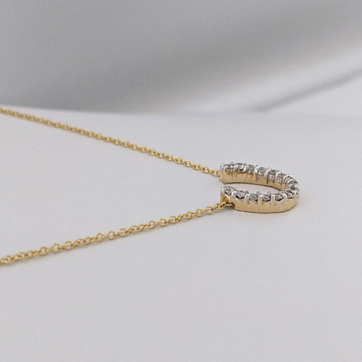 14K .15 CARAT TOTAL WEIGHT DIAMOND ROUND (15) ESTATE HORSESHOE NECKLACE 2.0 GRAMS